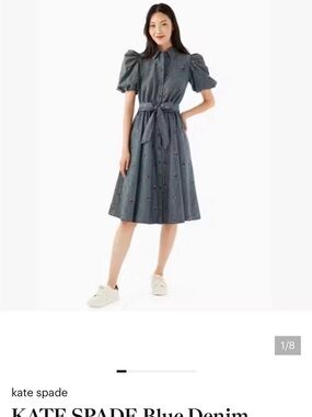 kate spade Blue Denim Puff-Sleeve Shirtdress with Tie Belt